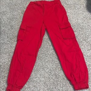 Red utility pants